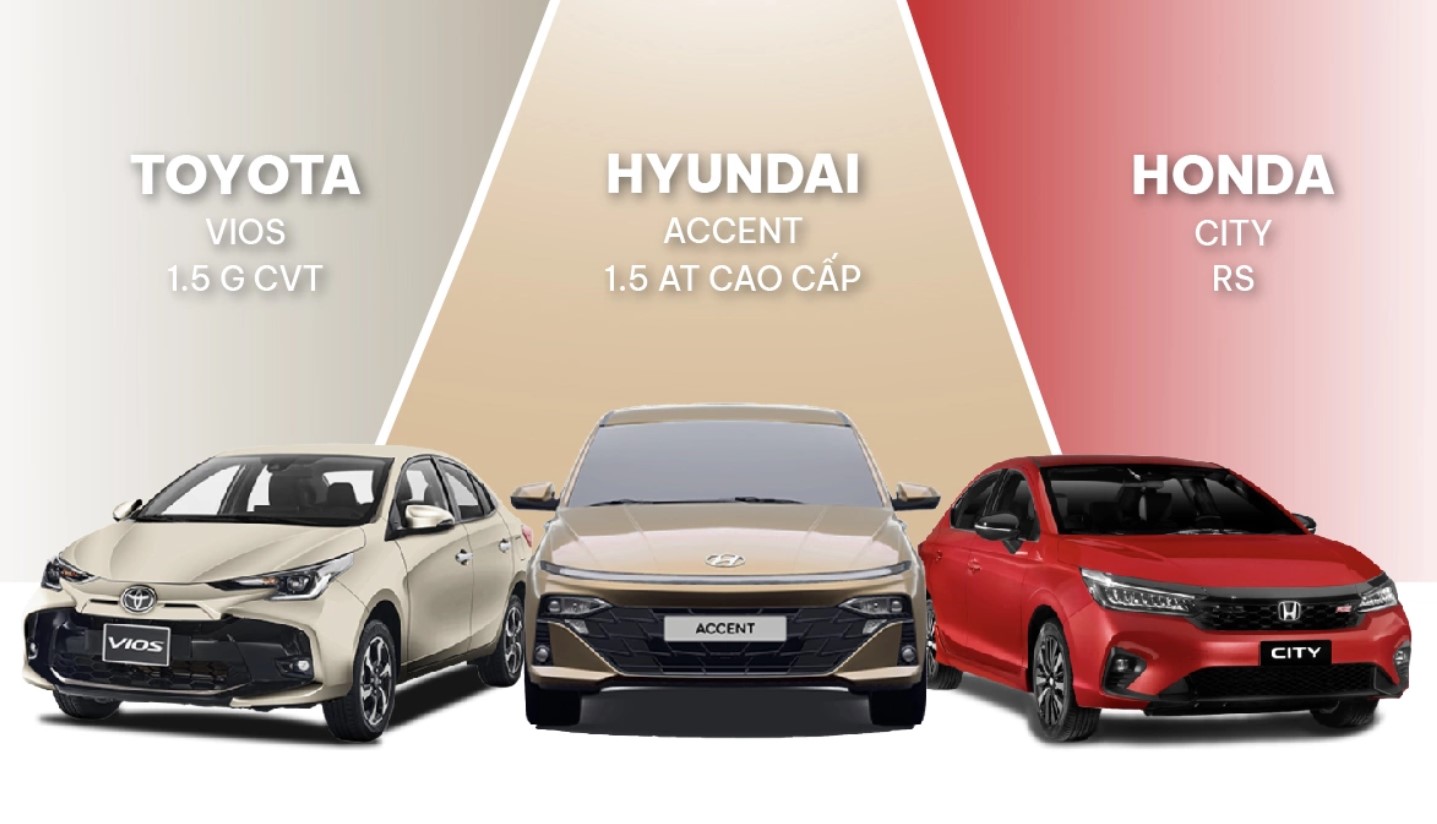 So Sánh Khốc Liệt Honda City RS vs Toyota Vios G vs Hyundai Accent Đặc Biệt – Cuộc Chiến Giữa Cá Tính, Bền Bỉ và Giá Trị