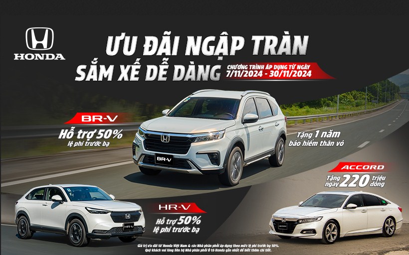 Ưu đãi tháng 11: Sở hữu Honda BR-V dễ dàng với hỗ trợ 50% lệ phí trước bạ và tặng 01 năm bảo hiểm thân vỏ